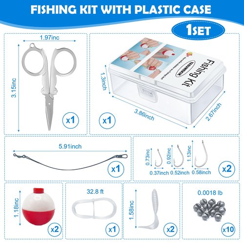 24 Pack Mini Fishing Kits Bulk Small Emergency Survival Fishing Kits Outdoor Compact Fishing Tackle Kits with Case for Beginner Christmas Shoebox Fillers for Age 9-14 Fishing Party Favors