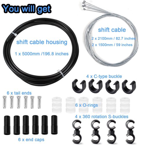 Ciomszan 5m Universal Bicycle Shift Cable Housing Kit With 2 Set Bikes Gear Shifter Derailleur Cable End Caps Accessories for Mountain Road Bike Repair (For Universal Bike)