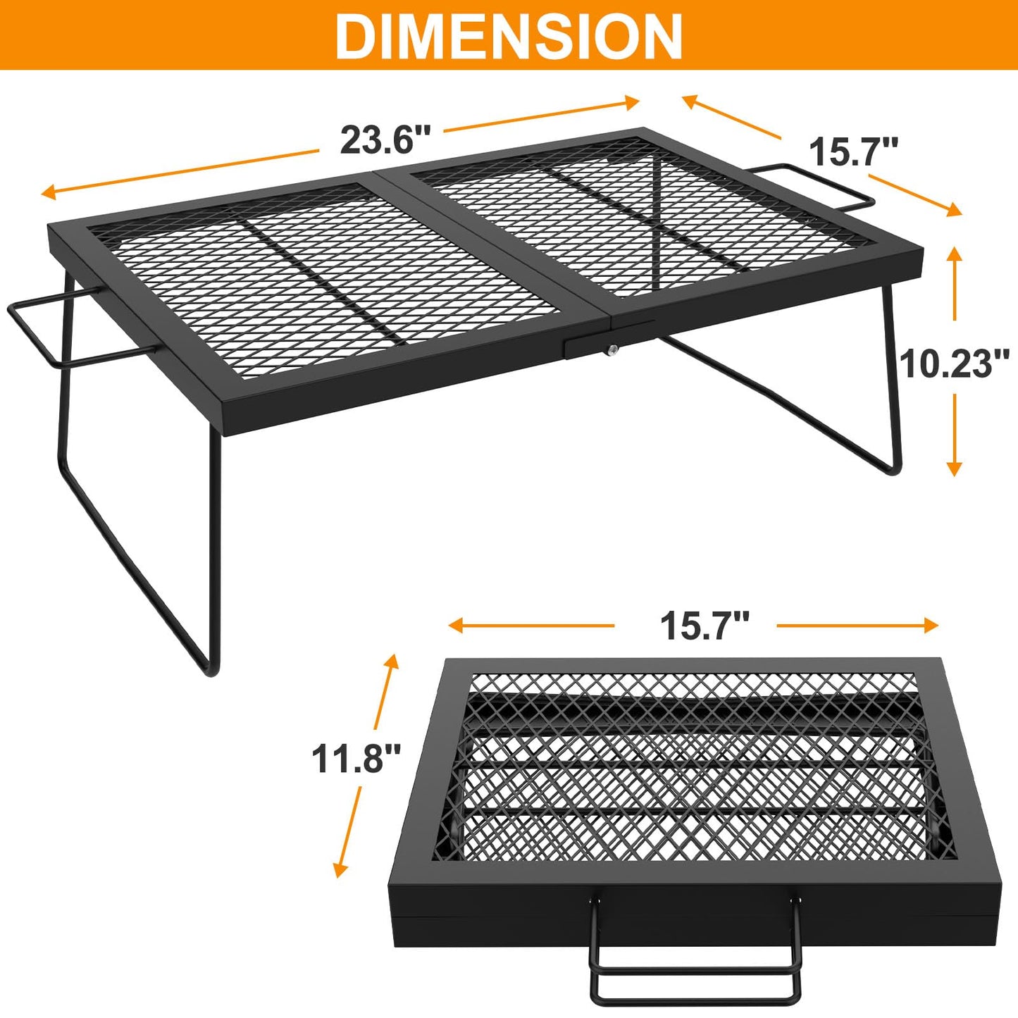 "Folding campfire Grill Cooking Racks Campfire Grate Over Fire Pit, Fireplace Cooking Grate Fire grill Grate for Camping, Grill Grate Over the Fire Cooking Equipment Camping Accessories for Outside"