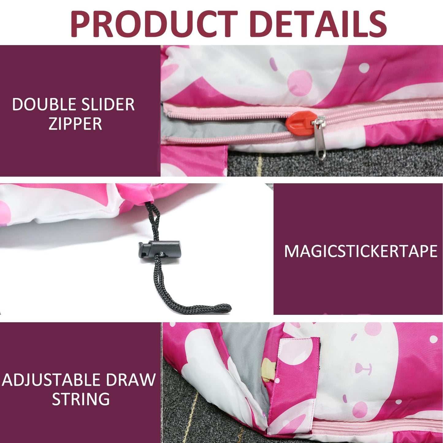 Kids Sleeping Bags - Camping Sleeping Bags with Carry Bag - Compact Sleeping Bag for Hiking, Backpacking 3 Season Warm & Cool Weather, Lightweight Waterproof Outdoor Travel for Boys Girls (Pink)