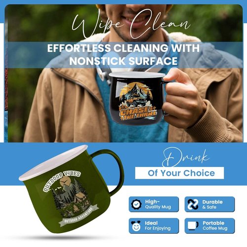 Toughty Enamel Camping Coffee Mug – Stainless Steel Portable Mug for Camping, Hiking, RV, Travel & Outdoor, Rust-Resistant & Lightweight, Durable Insulated Cup w/Handle – 12 oz, Multicolor, 4-Pack