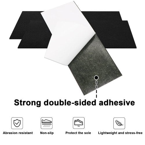 Shoe Sole Protectors 6 Pcs Self Adhesive Rubber Shoe Bottom Grip Pads 4 x 10 inch Black Noise Reduction Shoes Cushion for High-Heels Leather Shoes
