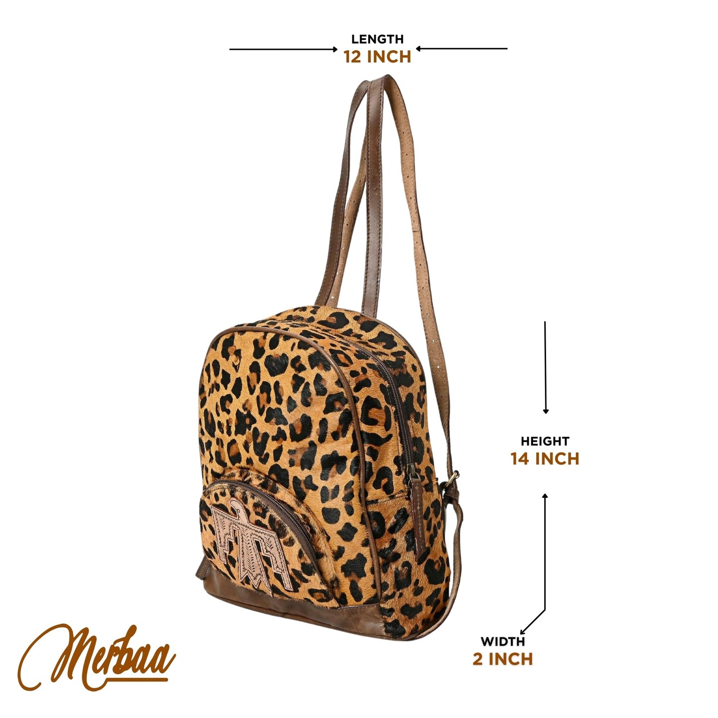 Merbaa Handmade Genuine Cowhide Leather Backpack for Women – Fashion Zipper Closure Bag with Eagle Hand-Tooled Patch, Cotton Lining, Adjustable Straps, Brown Western Style