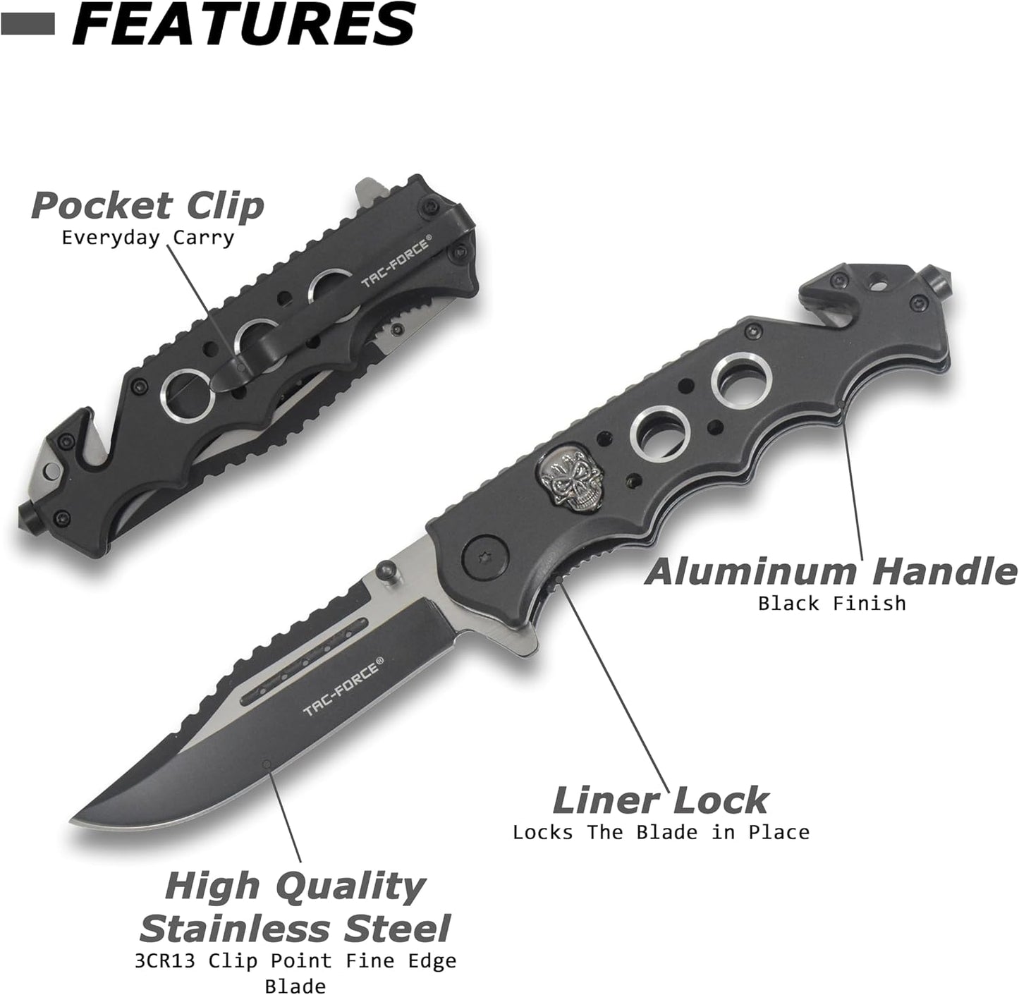 TAC Force TF-809 Series Spring Assist Folding Knife, Two-Tone Blade, 4.5-Inch Closed