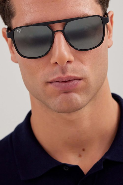 Maui Jim 2nd Reef Square Sunglasses, Satin Black/Neutral Grey Polarized, Medium