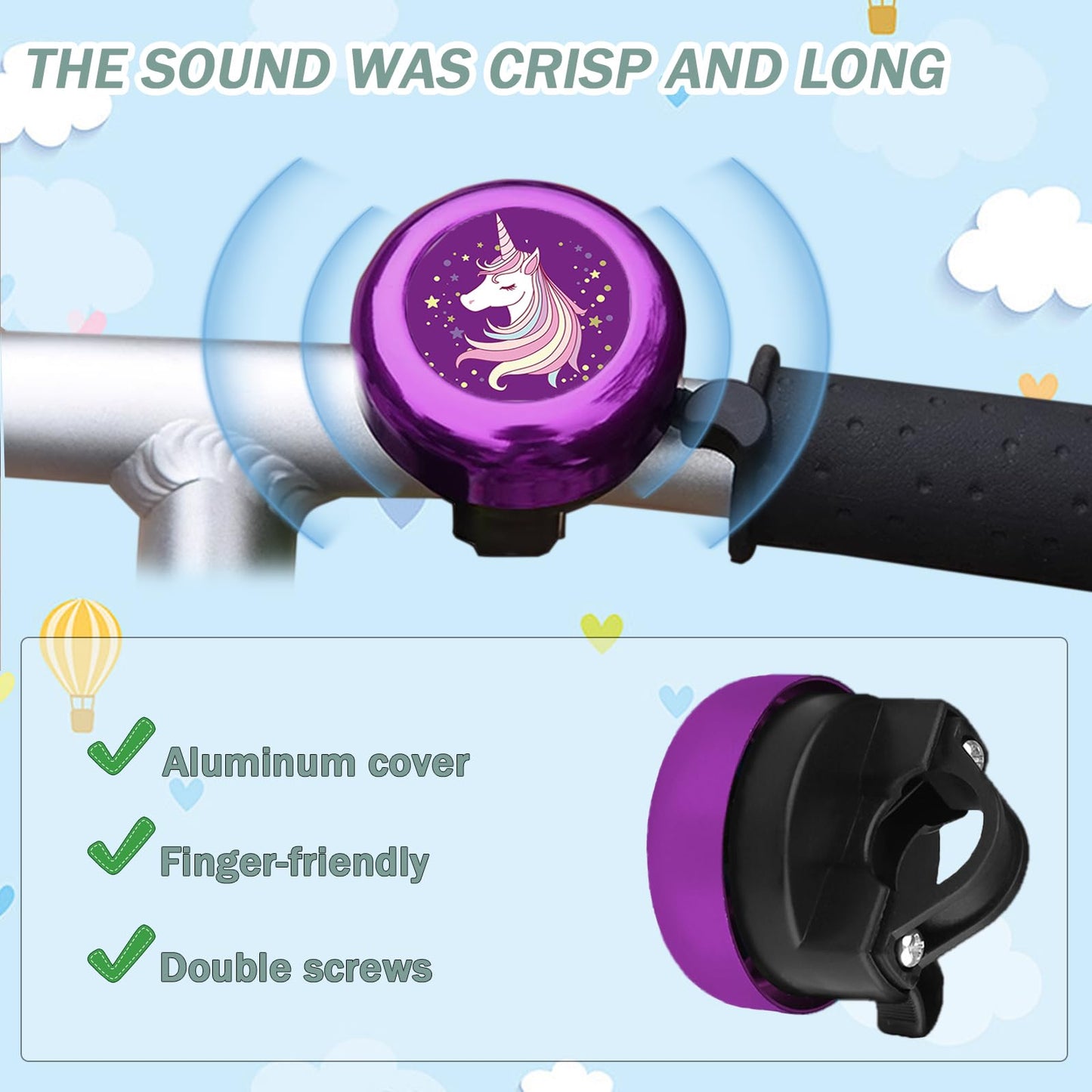 Kids Bike Bell with 2 Pcs Bike Streamers for Girls, Cute Children's Bicycle Accessories(Unicorn Bell+Tassels)