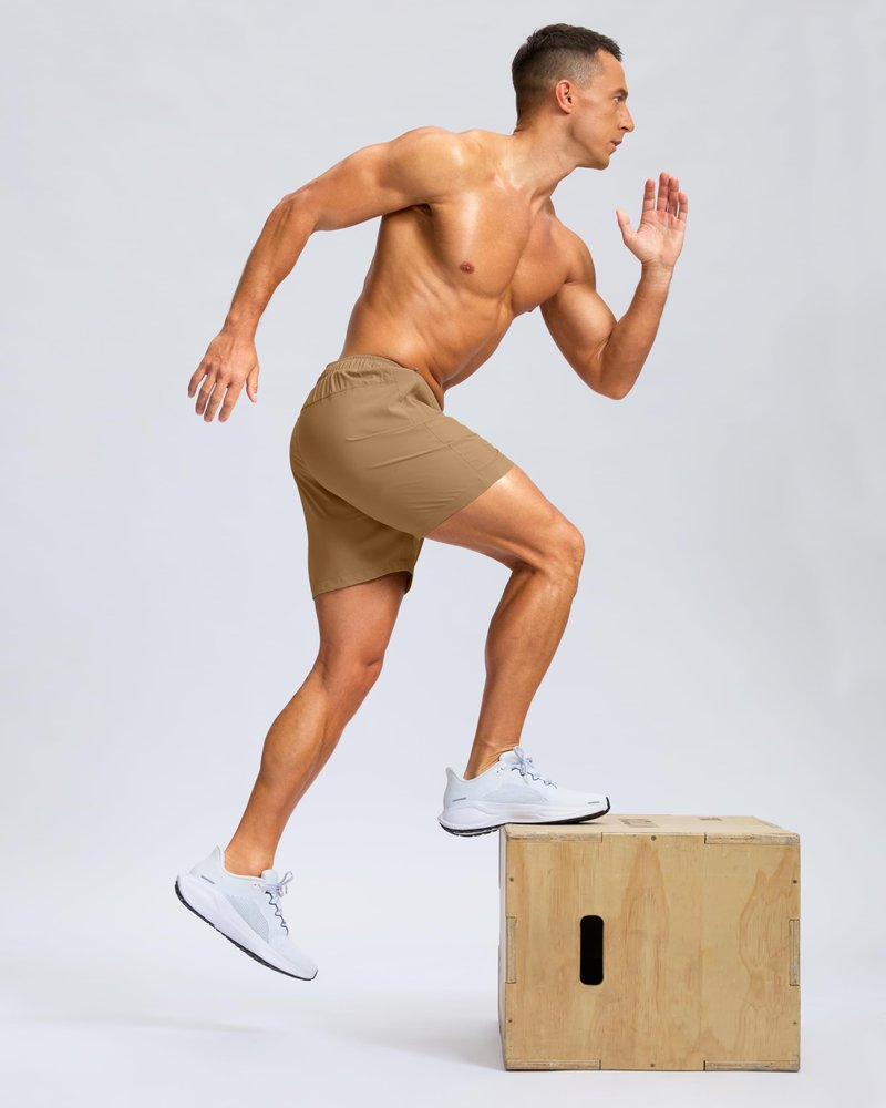 G Gradual Men's Athletic Running Shorts with Zipper Pockets Quick Dry 7"/ 5"/ 9" Workout Gym Shorts for Basketball Hiking(Dark Khaki,5M)