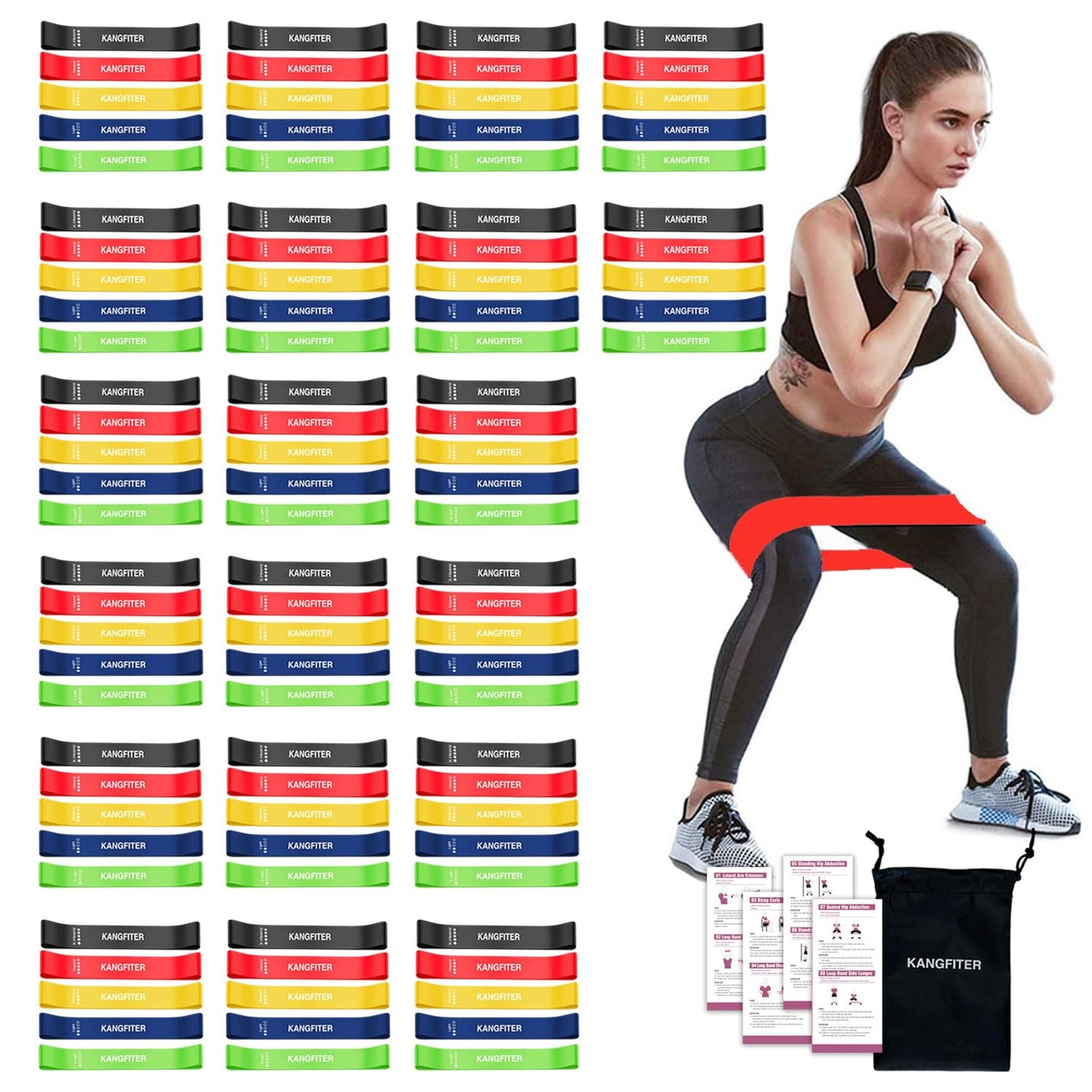KANGFITER 100 PCS Bulk Resistance Bands, Loop Exercise Bands Set for Gym Members Sports Class Students Gift, 5 Pieces Each Set with Storage Bag, Fitness Bands for Outdoor Home Gym Yoga Pilates