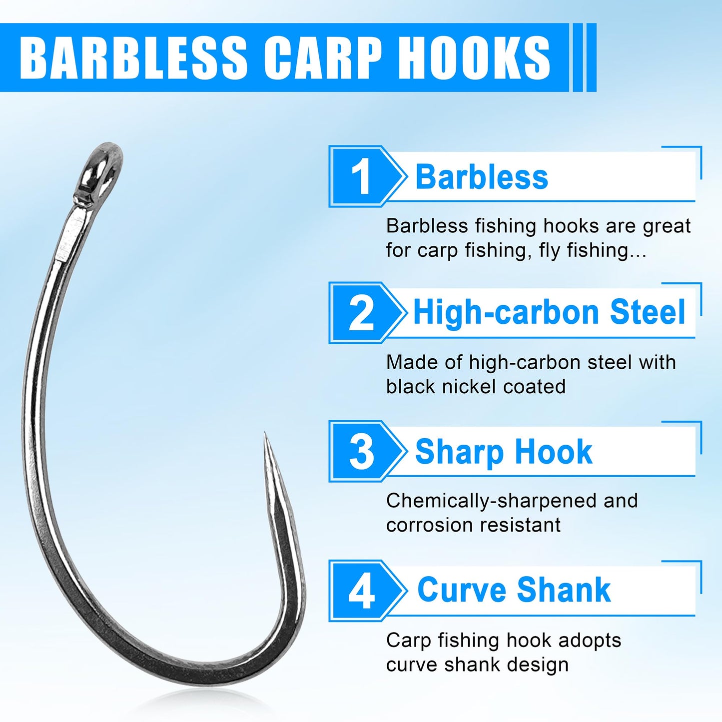 175pcs Barbless Fishing Hook Kits,Small Size Carp Fishing Hooks Curve Shank Crank and Wide Gape Fly Tying Hooks Circle Hook with Tackle Box Size 2#,4#,6#,8#,10#