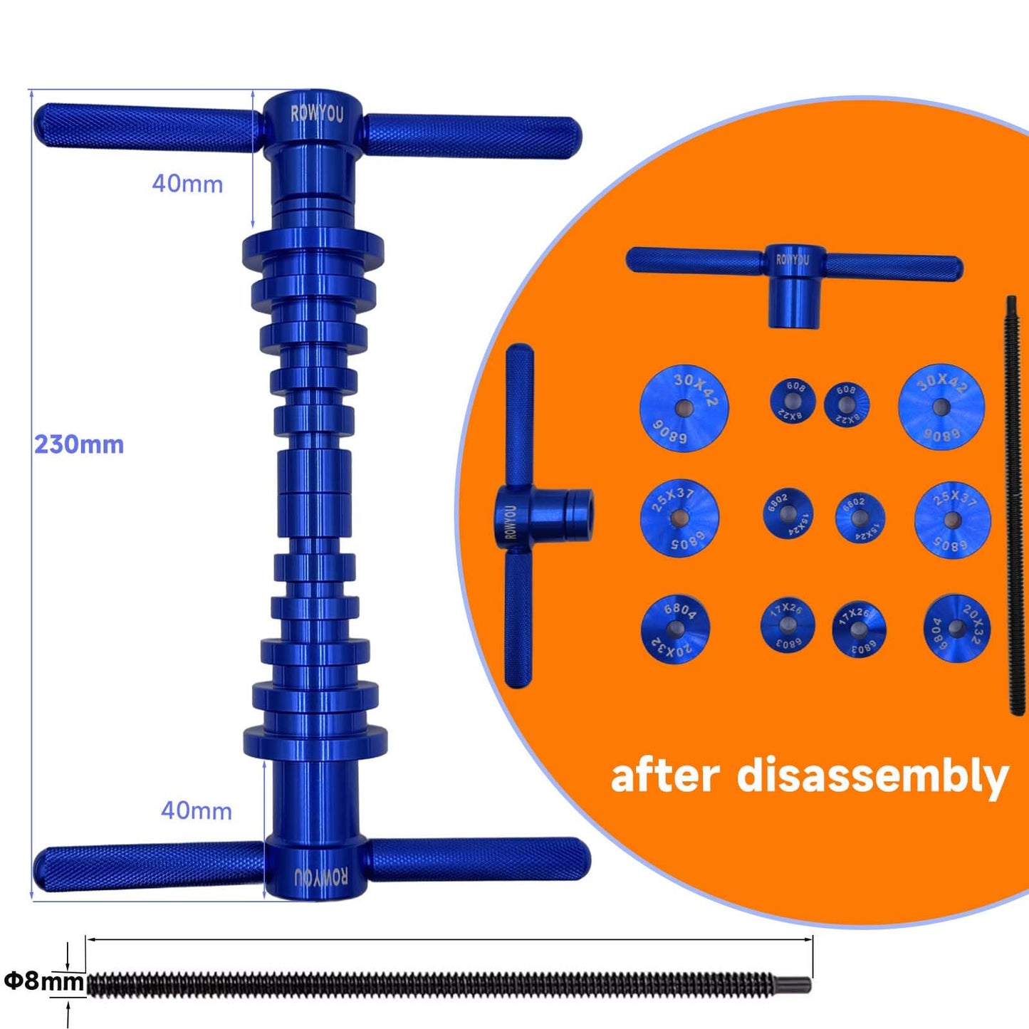 Bike Bearing Press Kit, ROWYOU Bicycle Bearing Press Set Include 35 Bearing Adapters & Bike Headset Press Tool & Carry Case, Heavy Duty Bike tool for Wheels/Hub BB Axis Turning Point Tool