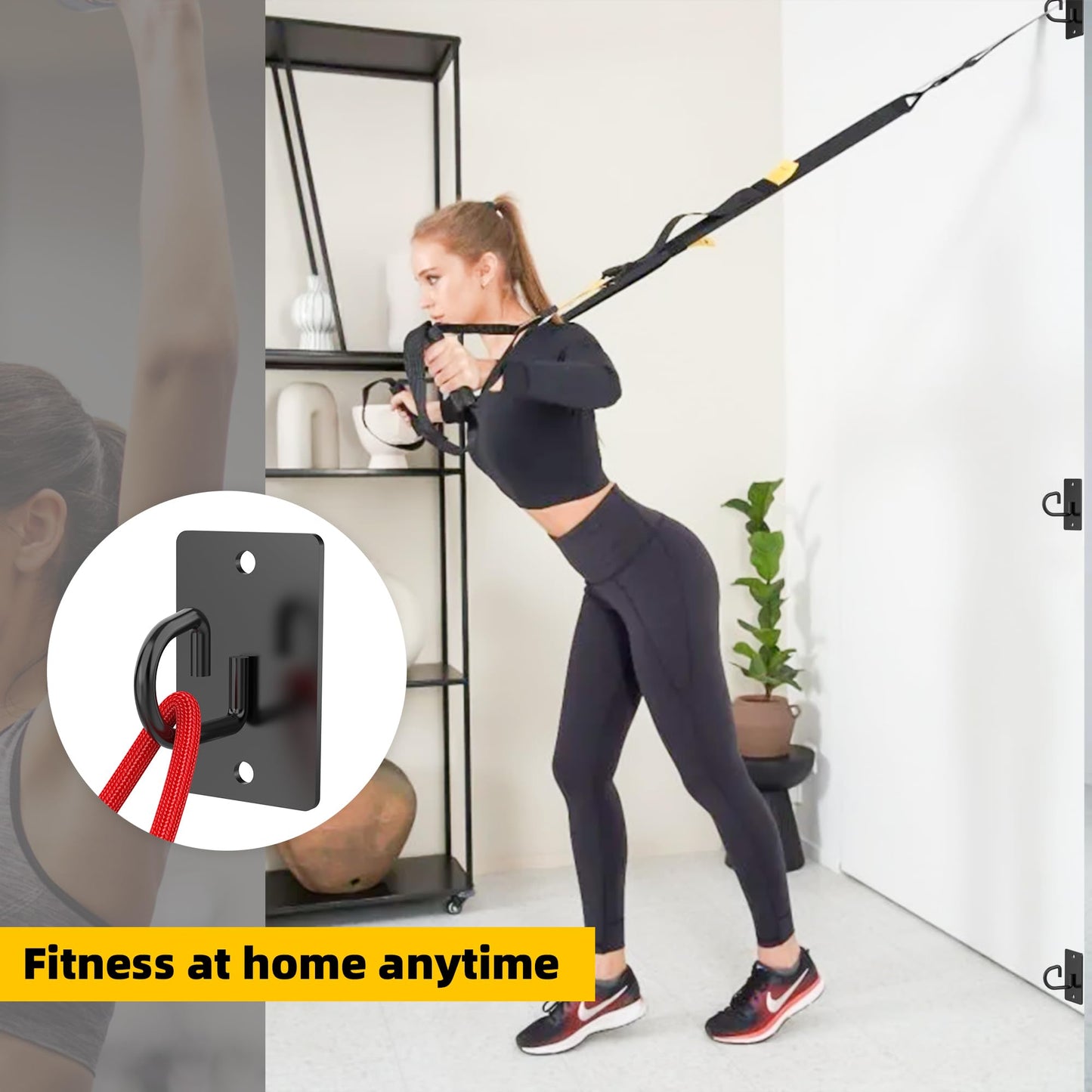 3 Pcs Wall Anchors for Resistance Bands, Wall Mount Resistance Bands Anchors System, Workout Bands Anchor for Exercise Bands, Space-Saving Home Gym Hooks for Free Exercise - Black