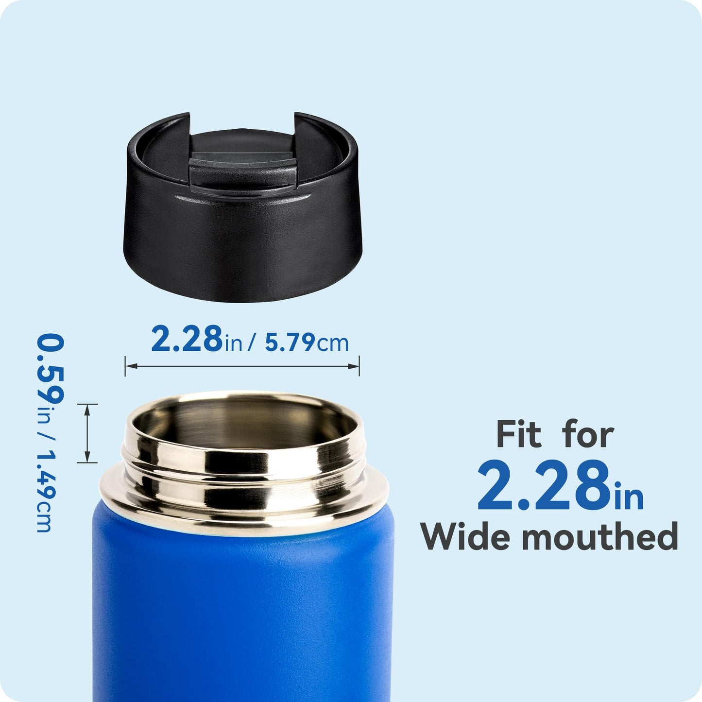 Prurex Flip Lid for Hydro Flask 12 16 18 20 32 40 64 oz Wide Mouth Bottle,Replacement Lid for Hydroflask,Thermoflask,Iron Flask and More 2.28" Wide Mouth Bottles(Black 1 Pack)