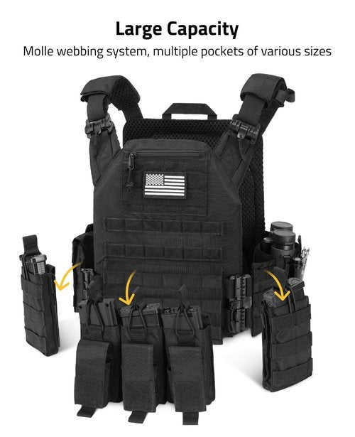 CVLIFE Tactical Airsoft Vest - Quick Release, Adjustable Size, Breathable & Comfortable, Multipurpose, Black