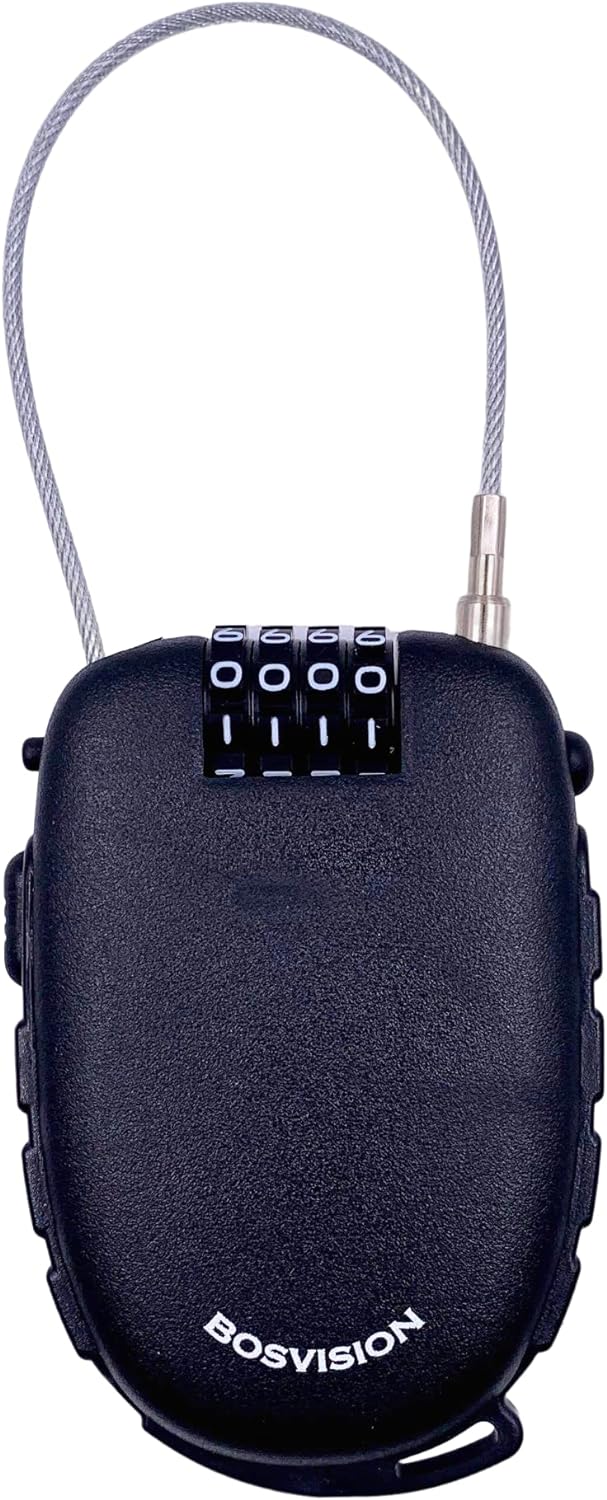 Bosvision Ultra-Secure 4-digit Combination Lock with 3 Feet Retractable Cable for Bike, Ski, Snowboard and Stroller