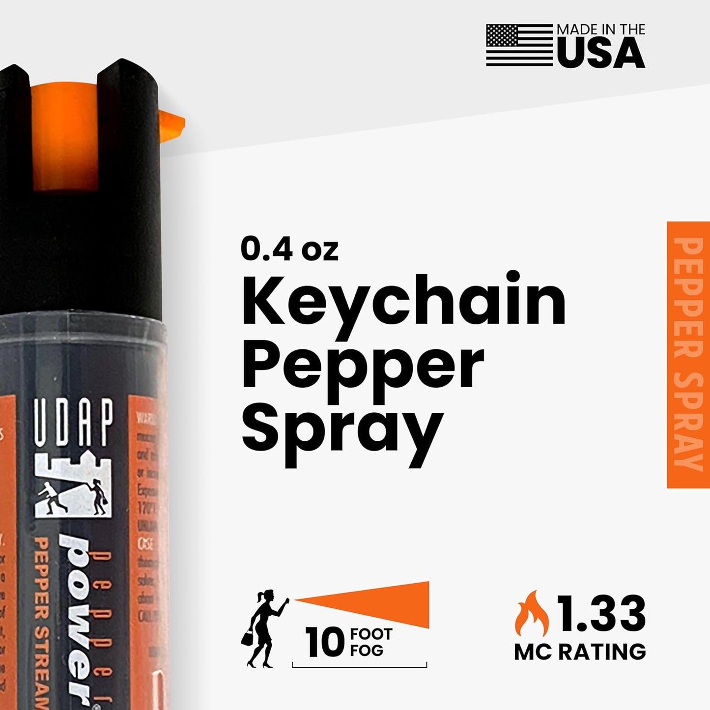 UDAP Pepper Power Keychain OC Compact Self Defense Pepper Spray for Women, Men, and Runners, Travel Size, Powerful Blast Pattern, 10 ft Stream, 2K, 0.4 oz, 2 Pack