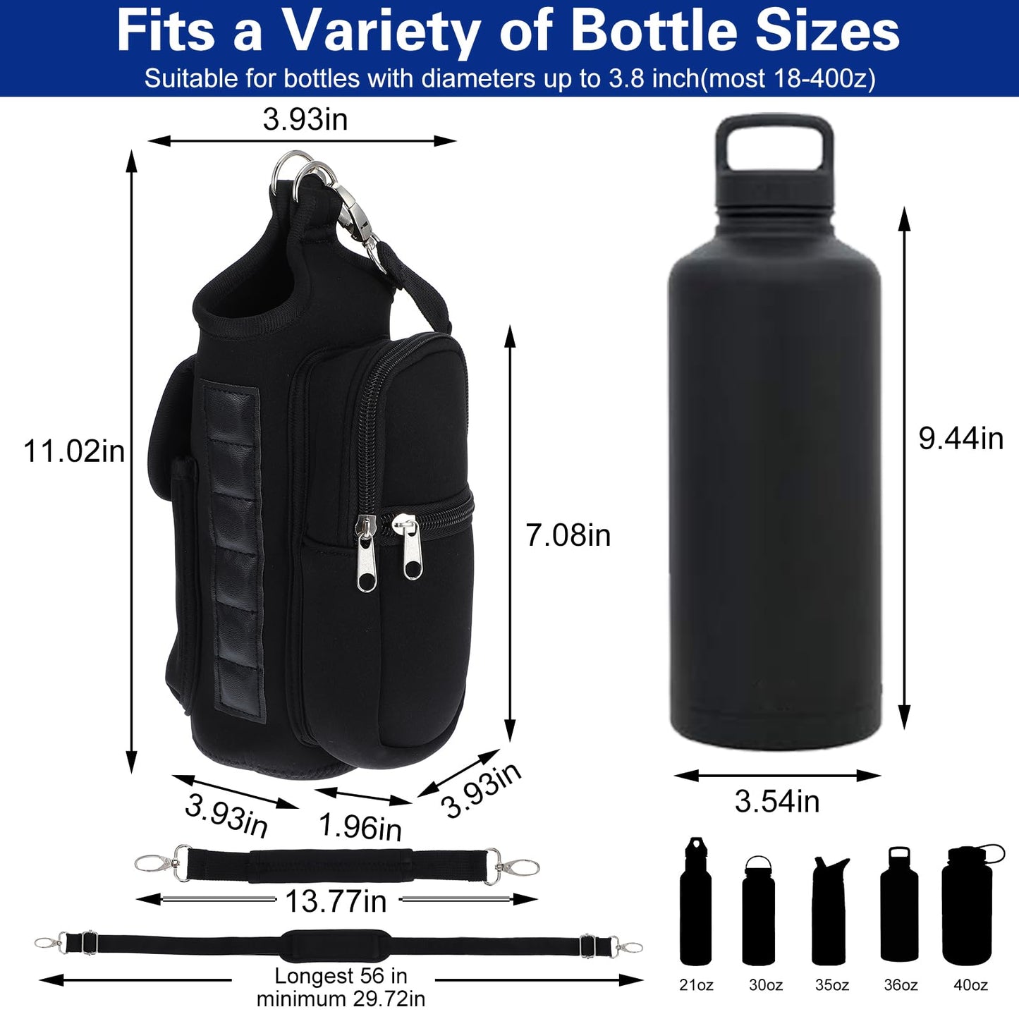 JOUTYFOR Gym Magnetic Bag Water Bottle Holder Gym Bottle Carrier Bag with Phone Pockets & Handle Shoulder Strap Gym Accessories Organizer for Men Women,5 Built-in Magnets Gym Bag Pouch Sleeve