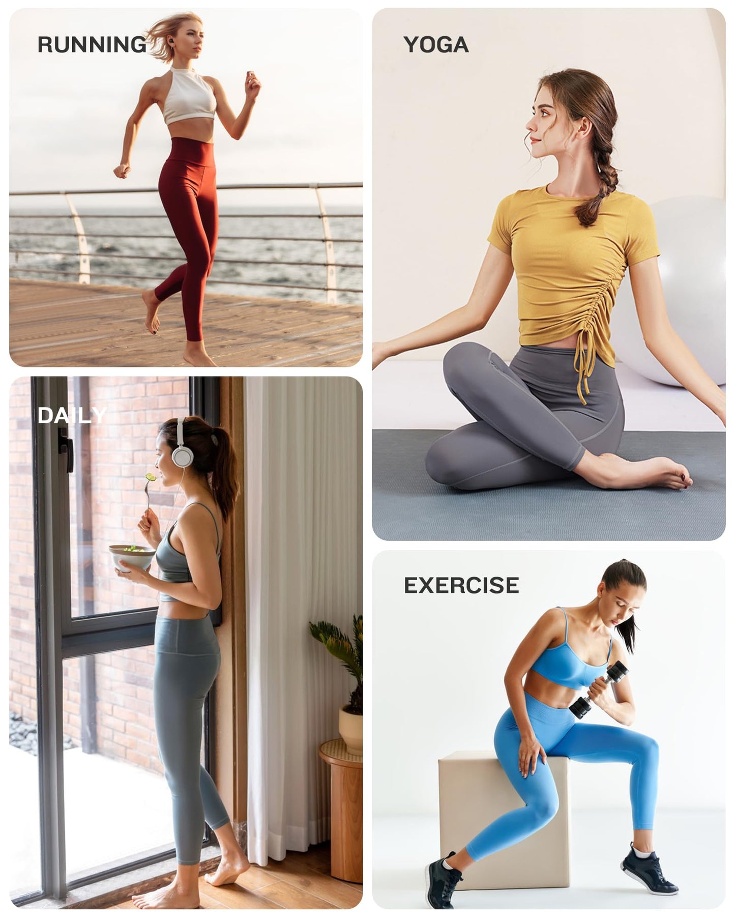 NORMOV 4 Packs Yoga Leggings with Pockets for Women, Soft High Waisted Tummy Control Workout Pants(Black/Dark Gray/Burgundy/Navy,XL)
