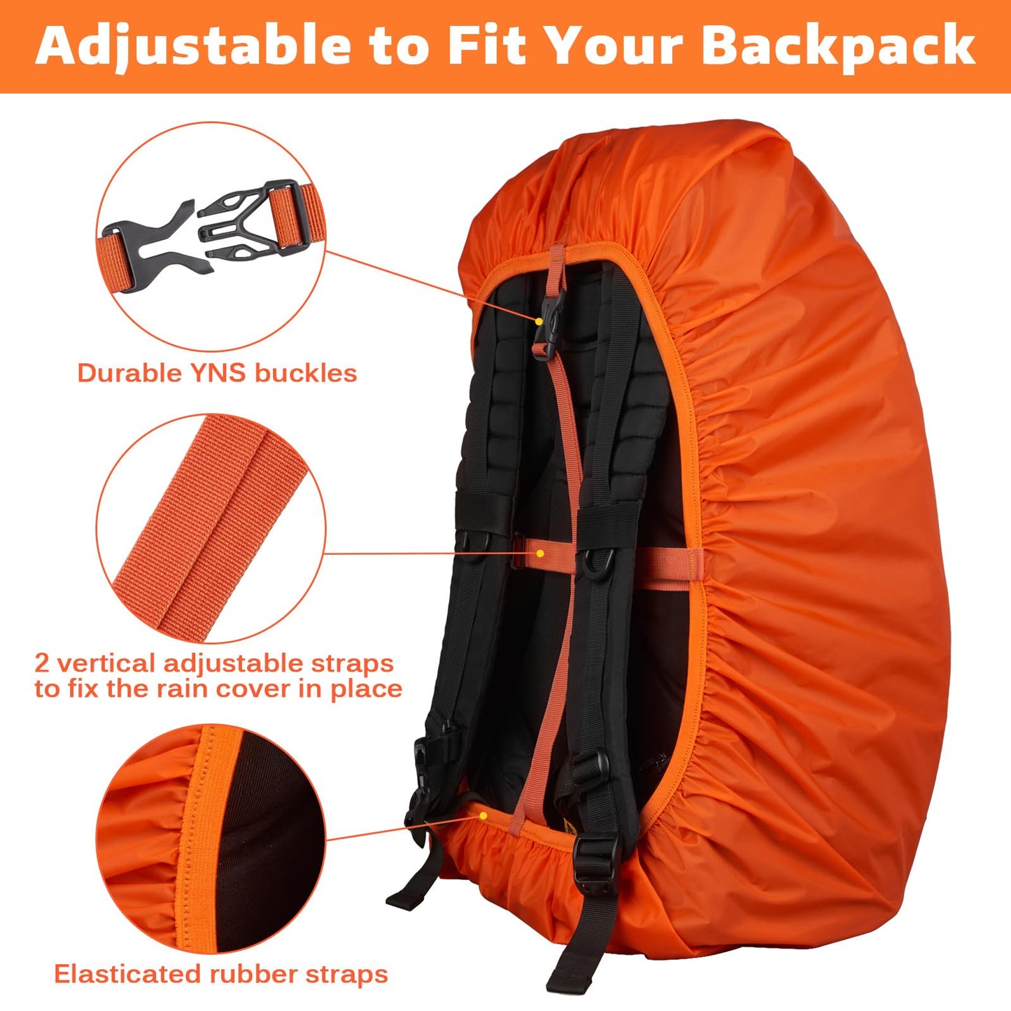 BQA Backpack Rain Cover Waterproof Rating 5000mm with Adjustable Anti Slip Buckle Strap Upgraded Coating Reinforced Inner Layer, Integrated Carry Pouch Design for (10-70L)