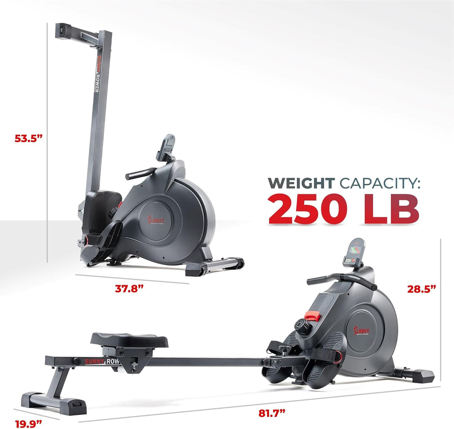 Sunny Health & Fitness Flip & Foldable Rowing Machine for Home w/Extended Slide Rail, Full-Body Workout, Low-Impact, Optional Extra Long Rail, Quiet Rail Cover, Water Motion and Free SunnyFit App