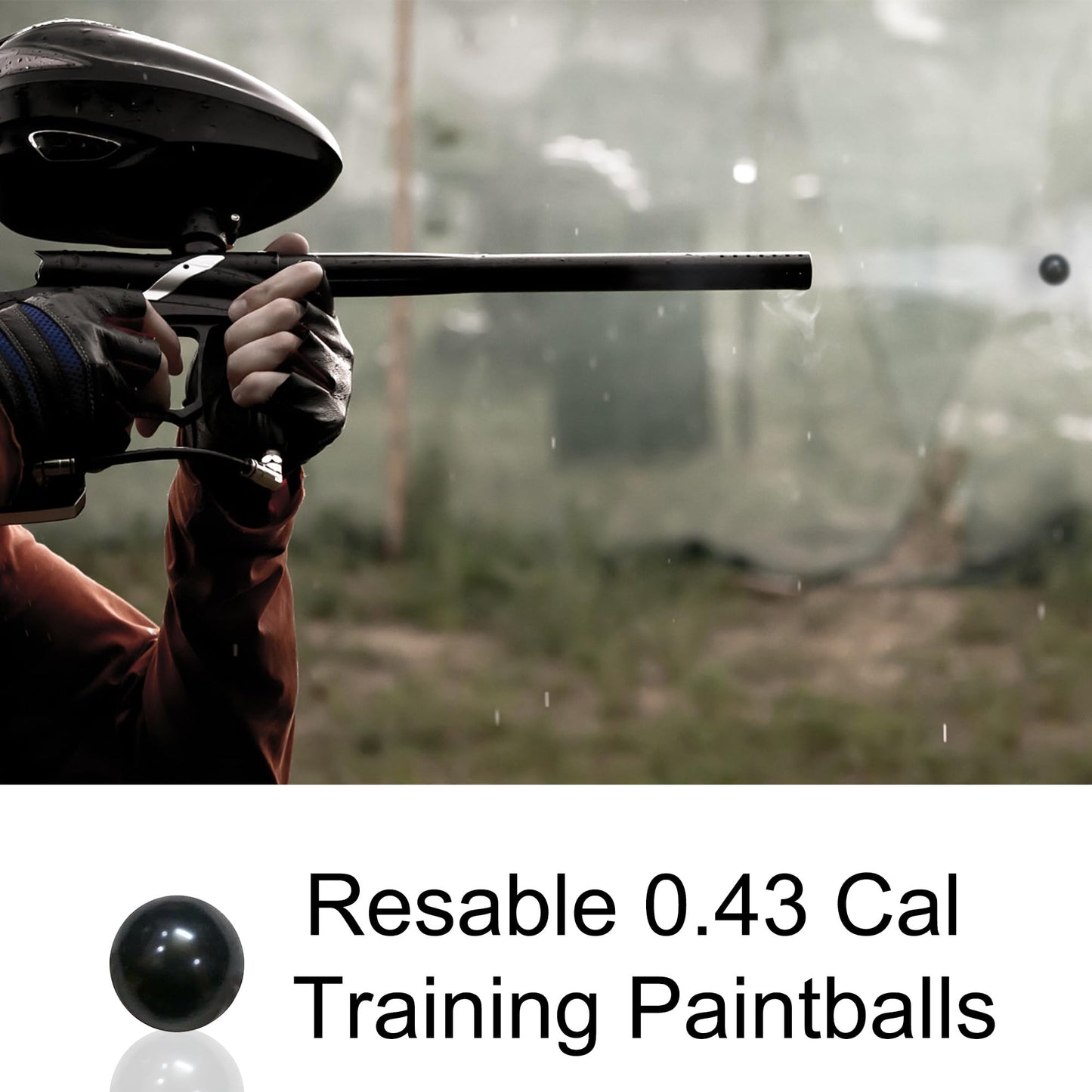 125 X .43 Cal Rubber Balls, Reusable Paintballs for Self Defence, Less Lethal Shooting Training Practice Solid Balls 0.43 Calibre, Black (125 pcs)