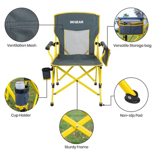 Camping Chair for Adults 350 LBS Support Camp Chair 2PCS with Breathable Mesh Back Fabric with Arm Rest Cup Holder and Portable Carrying Bag