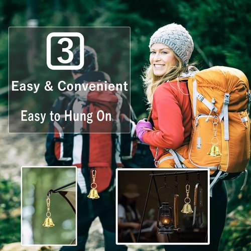 Heptour Loud Bear Bell with Emergency Whistle Set for Hikers, Solid Brass Bear Bells with Silencer,Emergency Whistles and Carabiner for Hiking/Survival/Camping/Climbing/Boating