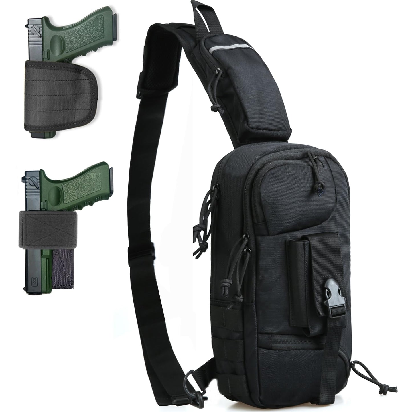 LarKoo Sling Backpack Chest bag - Tactical Chest Pistol Bag Shoulder Bags Crossbody Sling Backpack Holster Bag for Concealed Carry Fanny Pack Bag (Black)