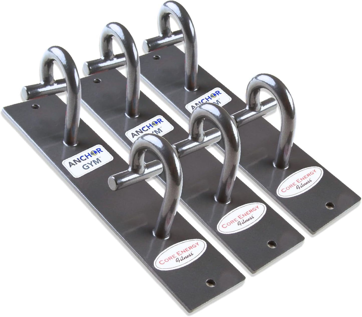 Anchor Gym Core Station - Wall Mount Workout Anchors for Resistance Band, Three Units with Two Hooks for Exercise Bands, Body Weight Straps, Strength Training - (Wood Mounting Screws Included)