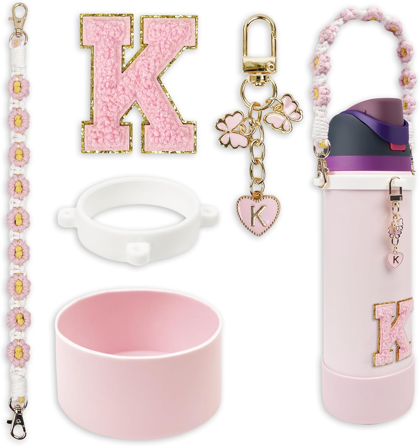 Silicone Boot Monogram Set for Owala Water Bottles | Cute Pink & Black Accessories