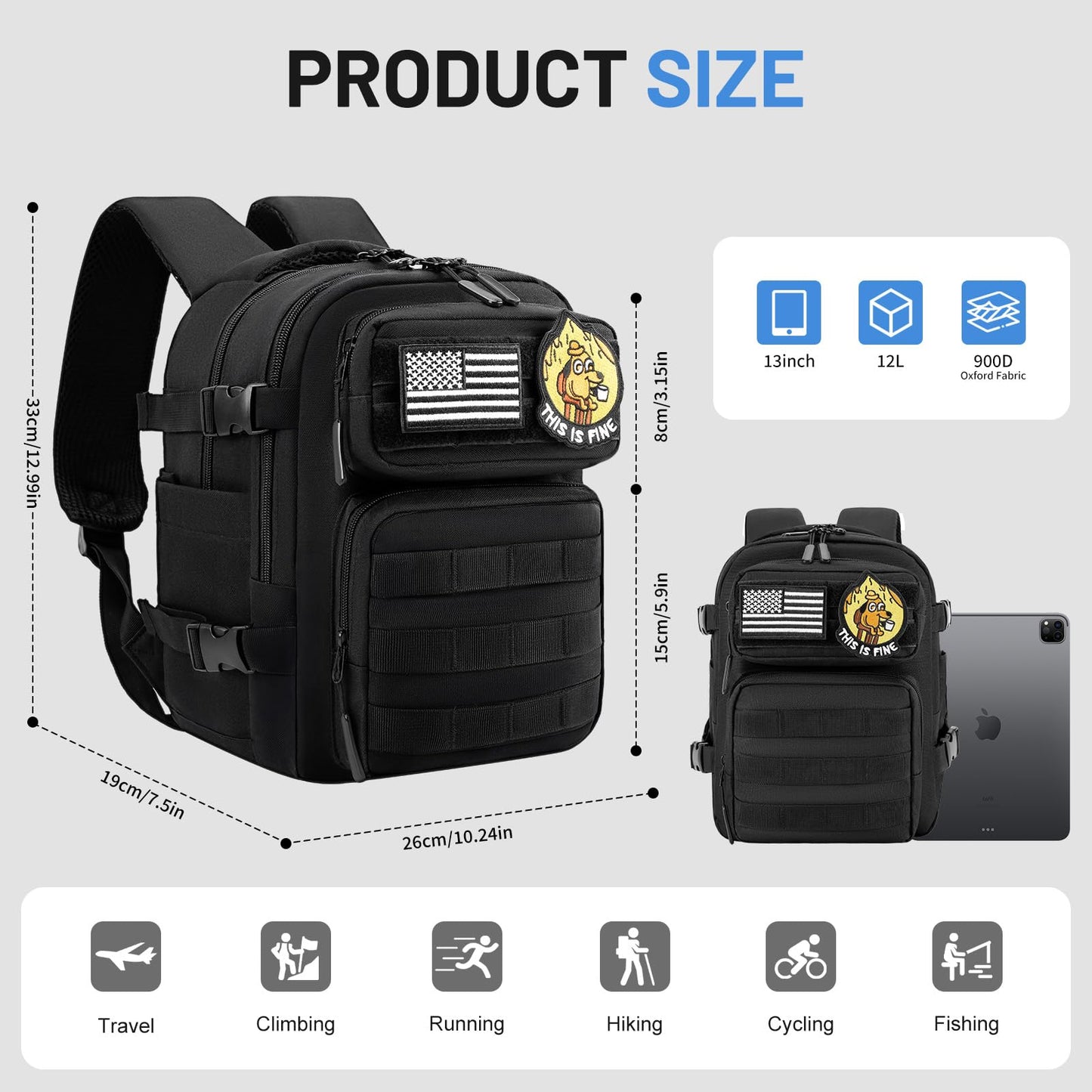 kcross 12L Mini Tactical Backpack for Men and Women, Tactical Backpack Small for Hiking, Small Tactical Bag