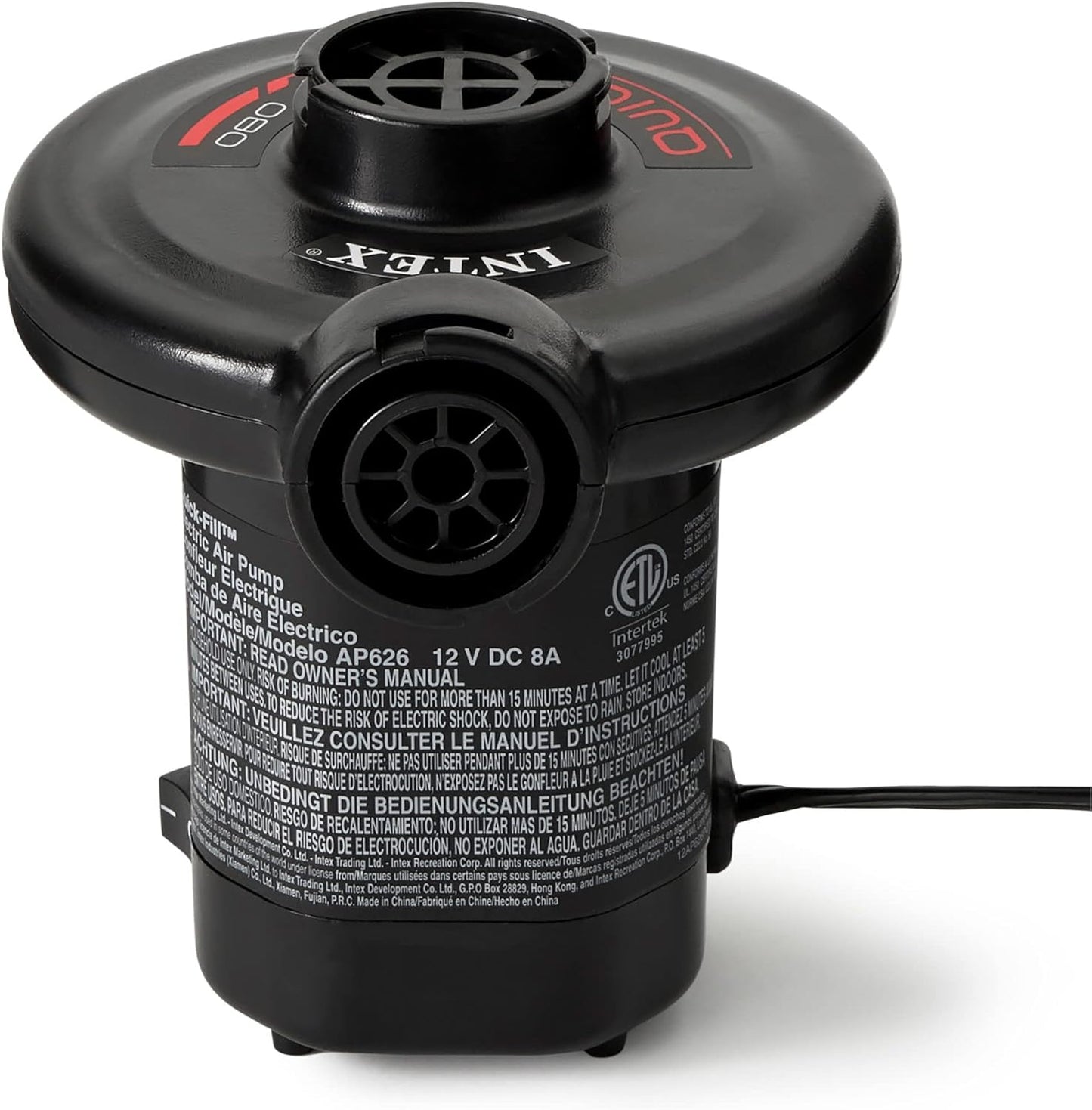Intex 66619E 120 Volt Quick Fill AC Electric Air Pump with 3 Nozzles, Black