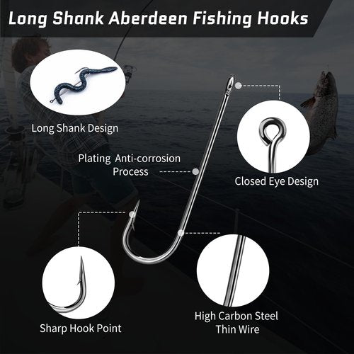 FishTrip Crappie Panfish Fishing Hooks-100pcs Aberdeen Hooks Long Shank Light Wire for Sunfish Small Bass Trout Freshwater Size 10#
