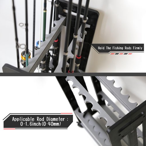 Jorazor Fishing Rod Holder,Fishing Pole Holders for Garage,Rod Holder for 16 Rod and Reel Combos,Vertical Fishing Rod Rack Floor Storage,Fishing Gifts for Men (Gray)