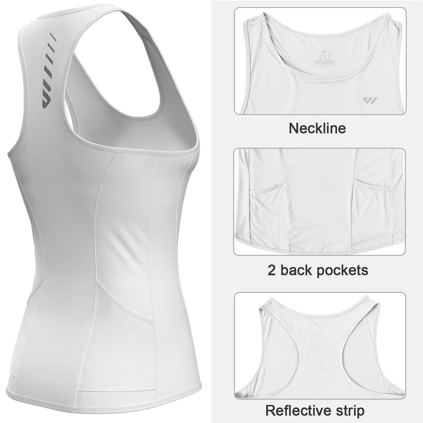 Wulibike Sleeveless Cycling Jersey Women Running Shirts Women Quick Dry Athletic Tank Top With Pockets Beige L
