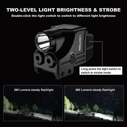 Red Purple Laser Beams with 800 Lumens Flashlight for Pistols, 3 in 1 Laser Light Combo, Tactical USB Rechargeable Laser Sight, Strobe & Steady Flashlight for Picatinny Rail