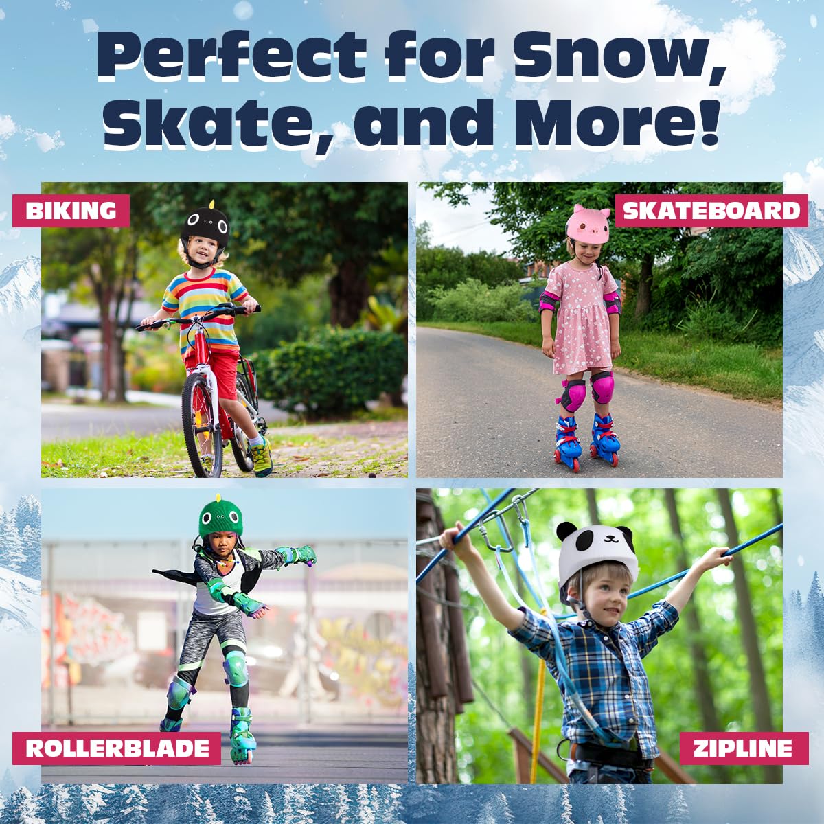 YCONNECT Ski Helmet Cover - for Helmets of Ski, Snowboard, Skateboard, Bicycle - Knitted Helmet Covers for Skiing, Paragliding - Fun Funny Gifts for Kids & Adults (Black Dinosaur