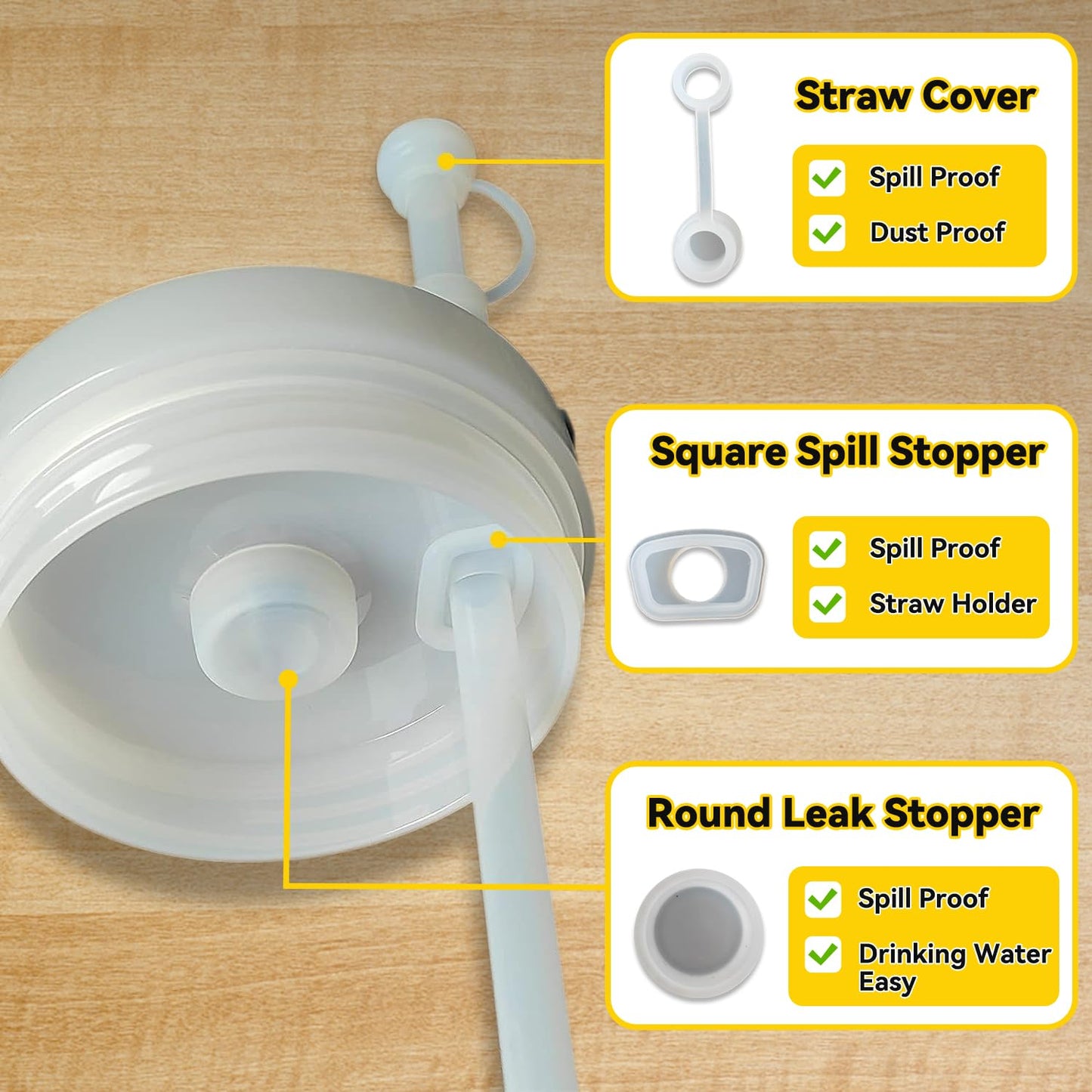 2Sets Stanley Straw Cover, 2.0 Stanley Spill Stopper Compatible 40oz/30oz, Stanley Cup Accessories, Stanley Stopper, Include 2 Straw Lids and 2 Square/2 Round Stanley Leak Stopper,wool white