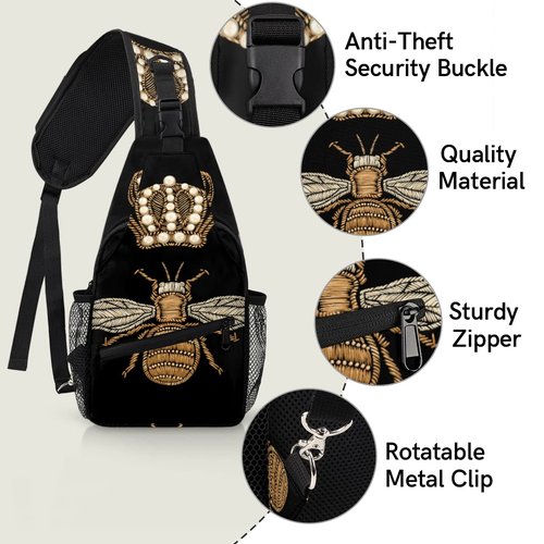 Bee Pattern Sling Bag Crossbody Sling Backpack Water Resistant Shoulder Bag Outdoor Travel Hiking Chest Bag Daypack for Women Men Unisex
