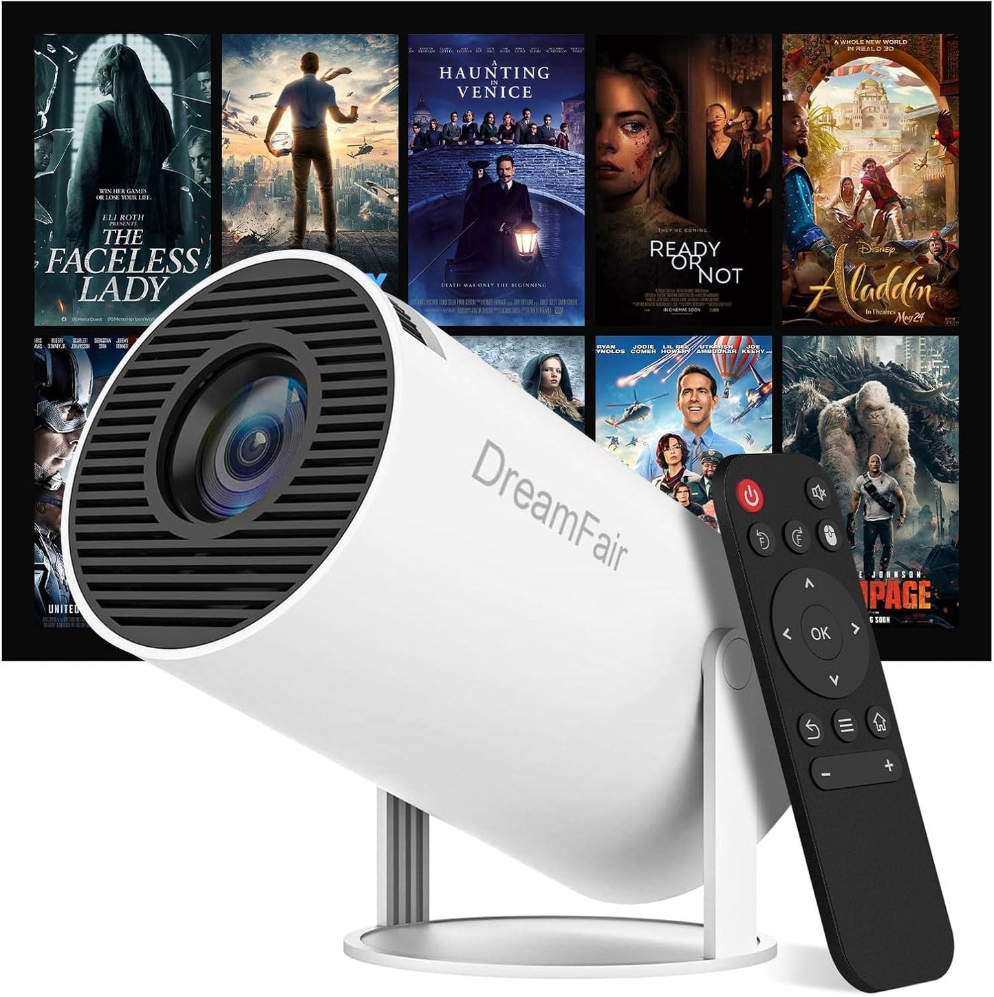 Mini Projector with WiFi and Bluetooth, Support 4K 1080P, 150 ANSI Portable Projector, Auto Keystone Correction, 40"-130" Screen Video Projector, Compatible with Smartphone,TV Stick,Laptop (HY300)