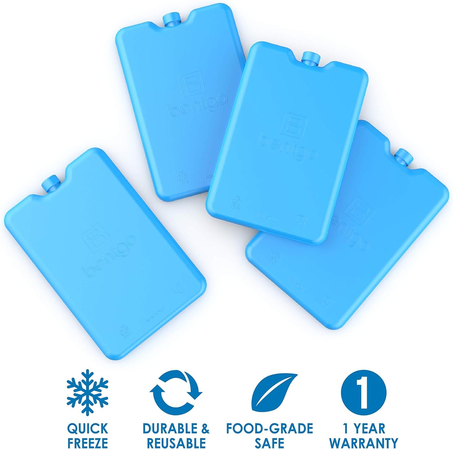 Bentgo Ice Lunch Chillers - Ultra-Thin Ice Packs Perfect for Everyday Use in Lunch Bags, Lunch Boxes and Coolers - 4 Pack (Blue)