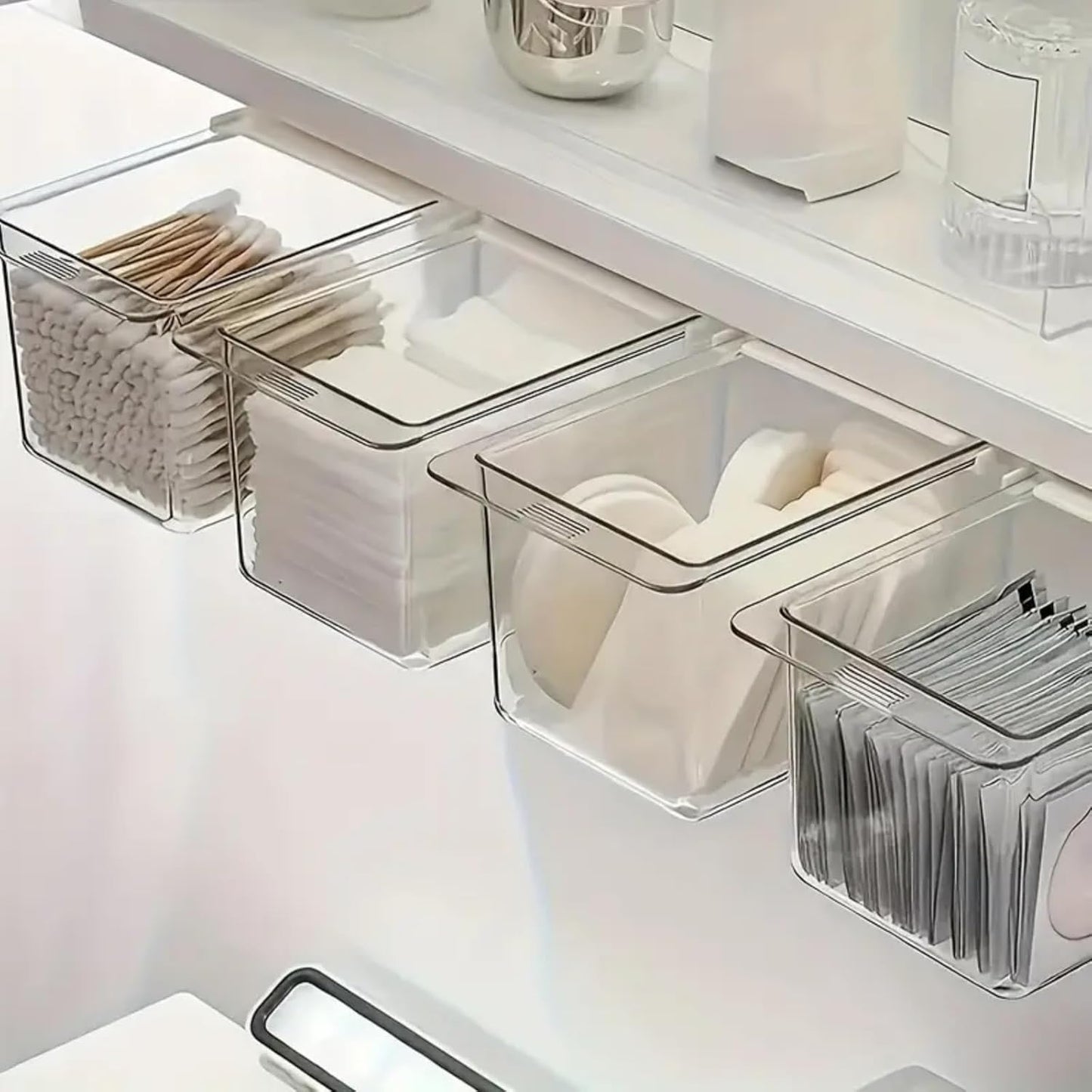 Under Desk Drawer Organizer, with Self-Adhesive Hidden Slide Out Tray Transparent Storage Box, for Home, Kitchen, Bathroom Supplies (Clear)