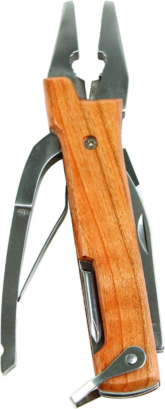 Kikkerland 10 in 1 Pocket Compact EDC Gear Equipment Stainless Steel Multi-Tool, White, Wood Handle, for Outdoors, Camping Tool Accessories Survival