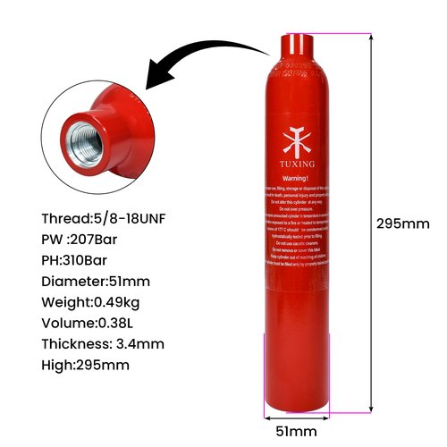 TUXING 4500psi Pcp Air Tank 3000psi Paintball Tank, High Pressure Air Tank 0.38L 23Ci Capacity,for Paintball or PCP Air Guns (Empty Bottle) 5/8-18UNF,Red