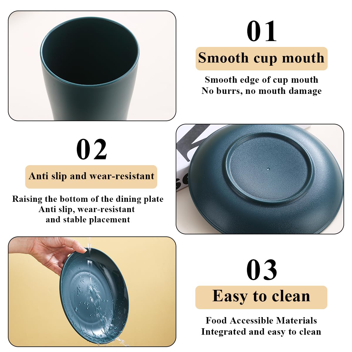 Evanda Camping Cutlery Set 5 Piece, Reusable Light Weight Mug, Plate and Stainless Steel Cutlery Set with Black Bag, for Camping 1 Person, Dishwasher Safe