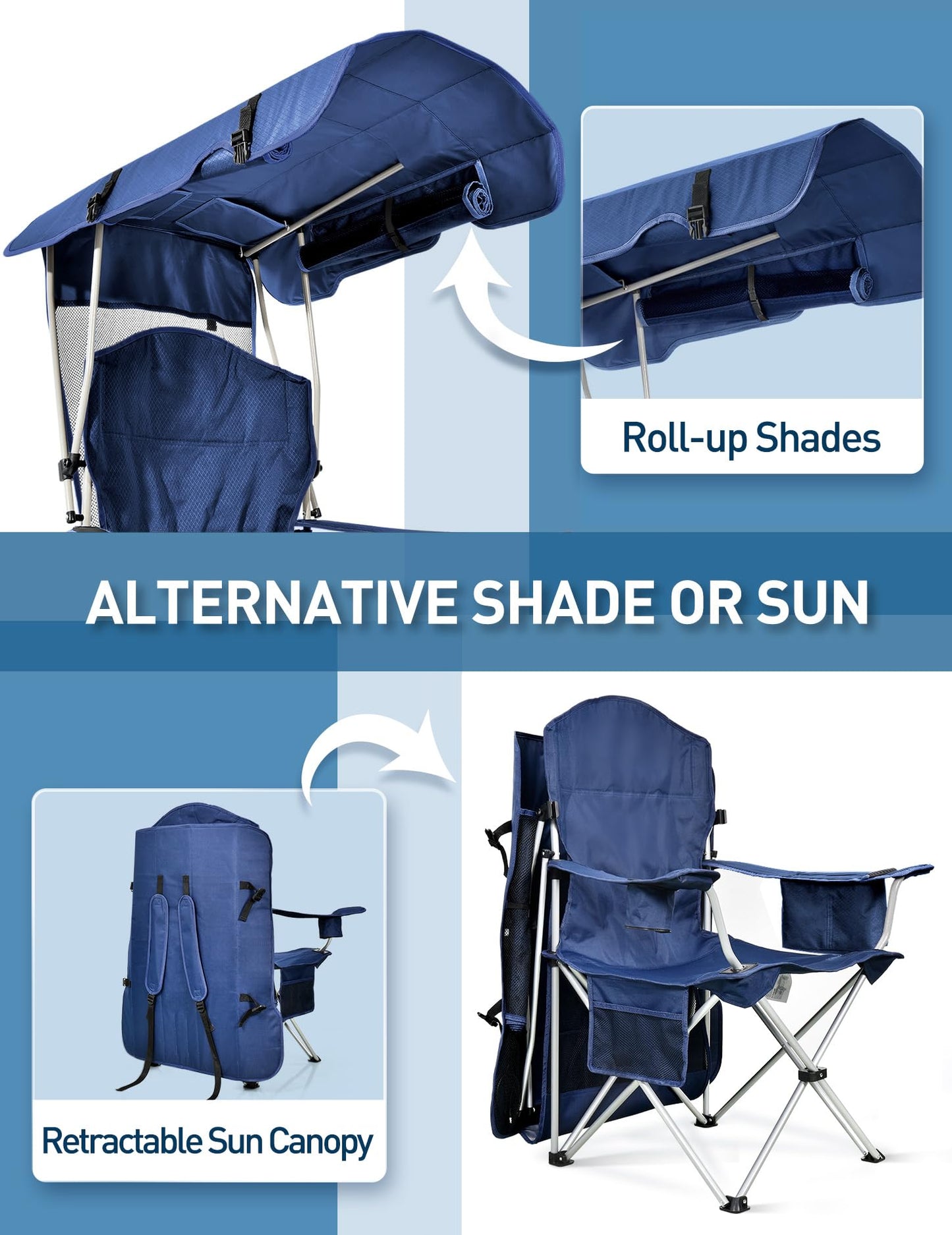 Docusvect Canopy Beach Chair with Cooler, Beach Chair with Canopy Shade, Cup Holder, Side Pocket for Outdoors Sports, Camping, Tailgates, Fishing - Support 330 LBS