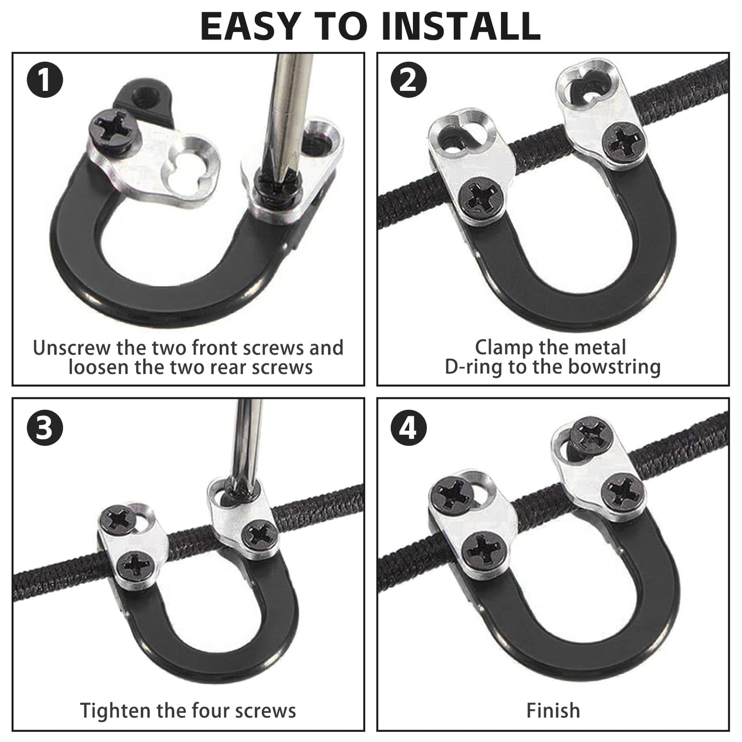 2 Sets Archery D-Loop Set for Compound Bows, Black Metal U-Nock D-Ring with Buckle Release, with Screwdrivers for Easy Installation, Ideal for Bow Hunting & Shooting Accessories
