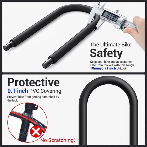 Sportneer Bike Lock: Heavy Duty Bike U Lock with 6ft Security Steel Cable - 18mm Shackle Bicycle U-Locks with Keys and Sturdy Mounting Bracket for Road Mountain Bike Bicycle, Size 11.5''x6.25''