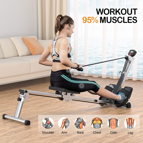Rowing Machine for Home Use, LUBBYGIM Rowing Machine Foldable Rower with LCD Monitor - Hyper-Quiet & Smooth - 2025 Upgraded Version with 300LBS Loading Capacity