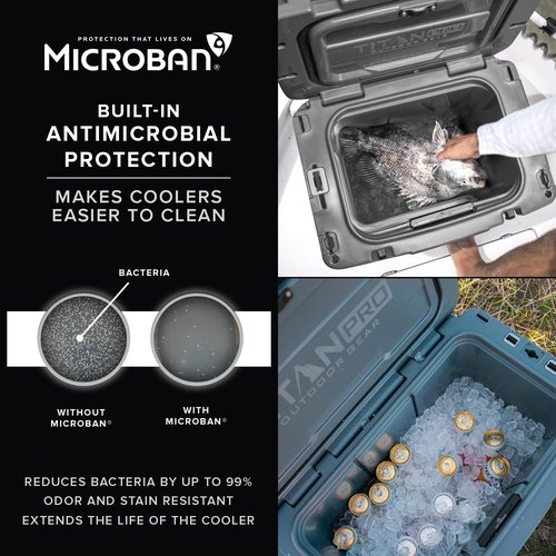Titan PRO High Performance Ice Chest - 55 Quart Capacity - Hard Cooler with Interior LED Light, Dry Bin, Ice Saver Performance Booster and Microban Protection - Granite Gray