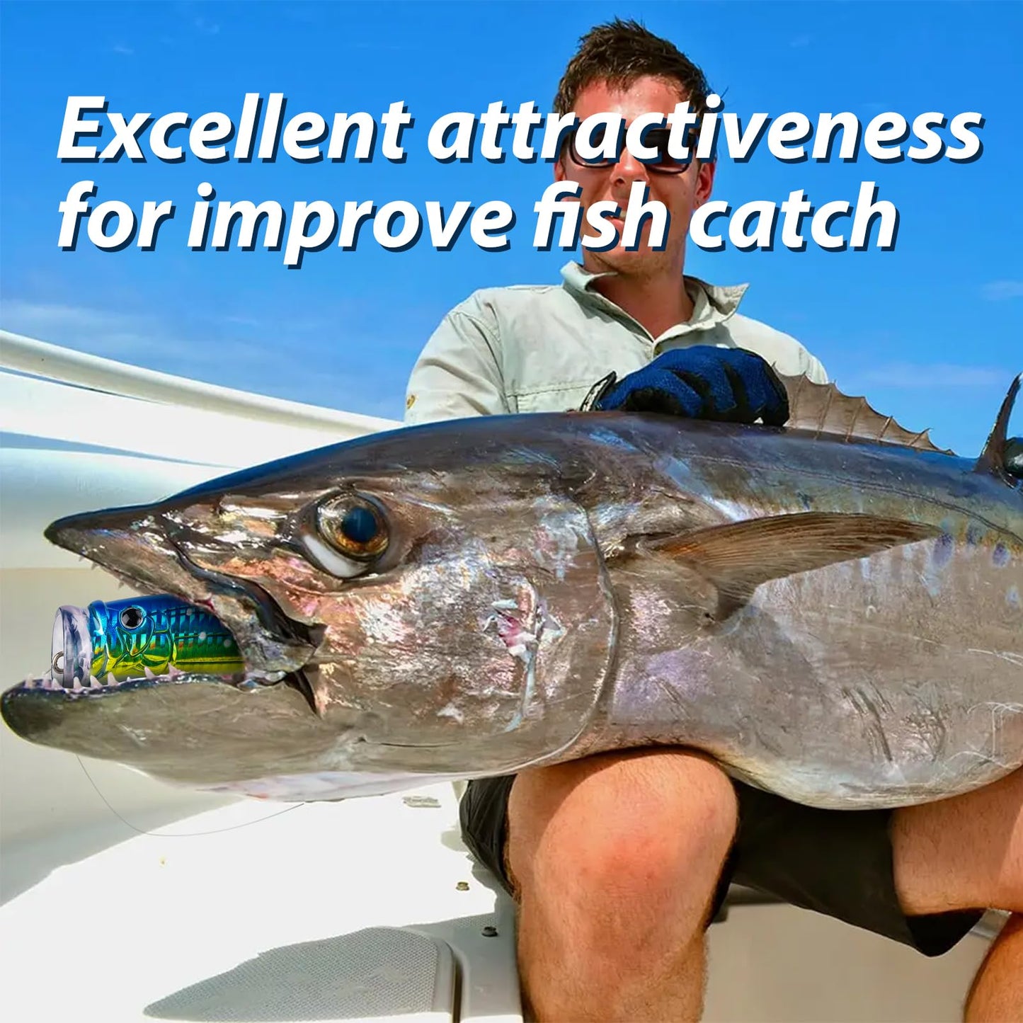 THKFISH Popper Lures Saltwater Tuna Popper Topwater Fishing Lures for Surf Fishing Bass with 3D Eyes for GT Tuna Large Fish 5.9in RED-1PC